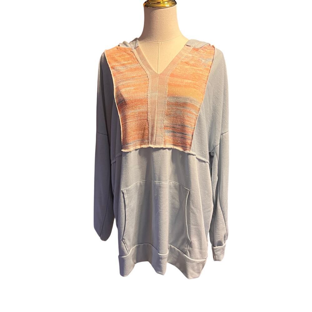 Sugarfox Boutique Boho Light Blue Hooded Sweatshirt.  Size Large